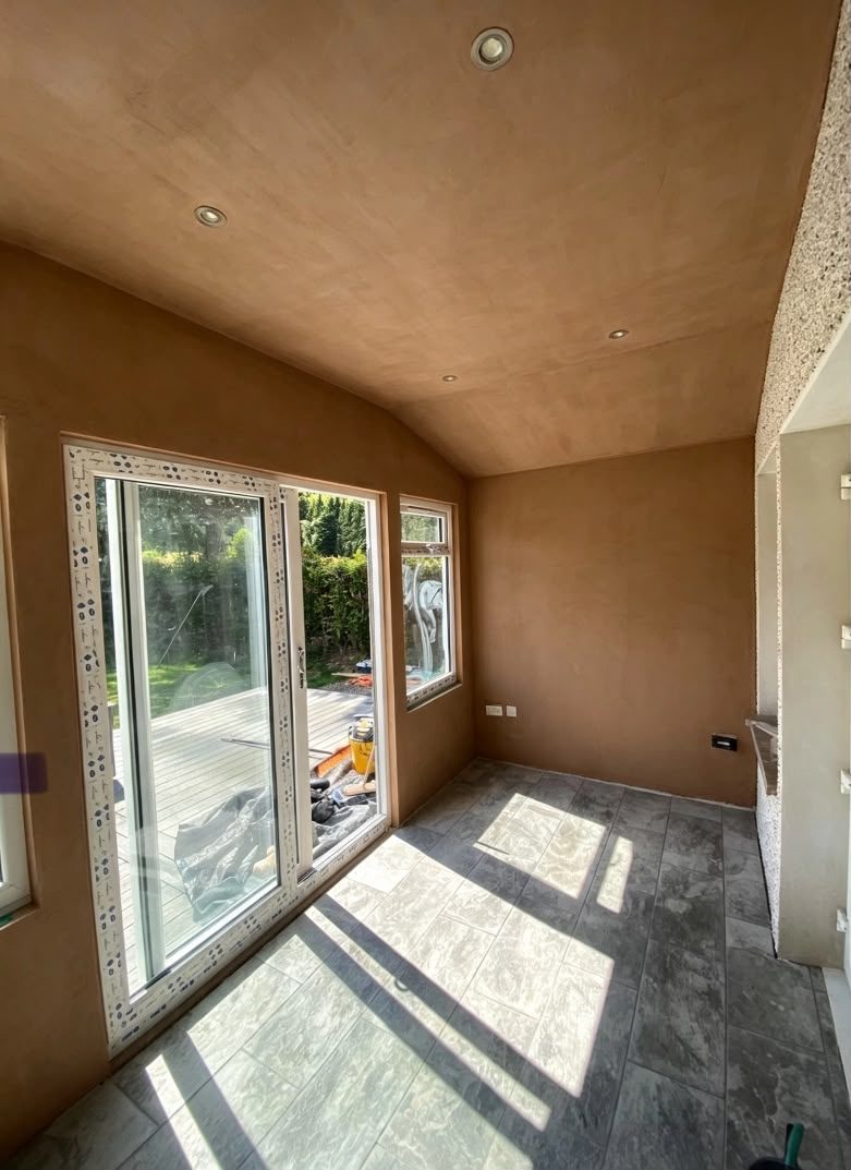 Extension interior freshly skimmed, ready for paint